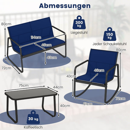 4-Piece Patio Furniture Set with Rocking Chairs, Blue