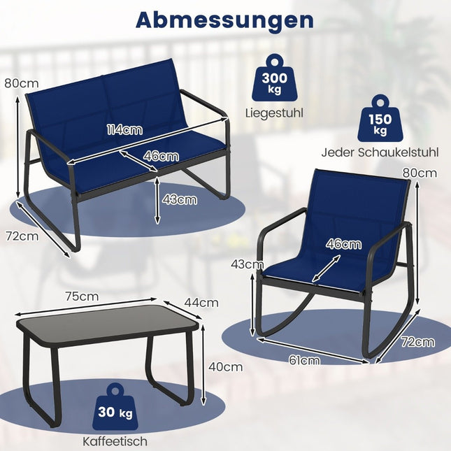 4-Piece Patio Furniture Set with Rocking Chairs, Blue