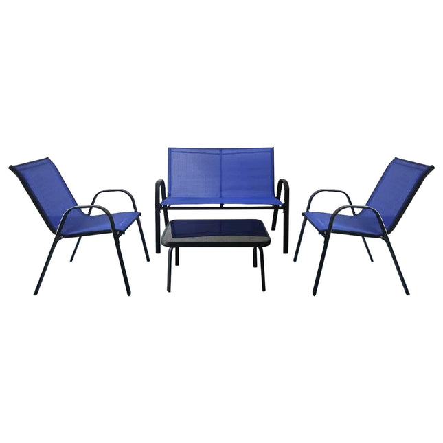 4-Piece Patio Set with Metal Frame & Glass Tabletop