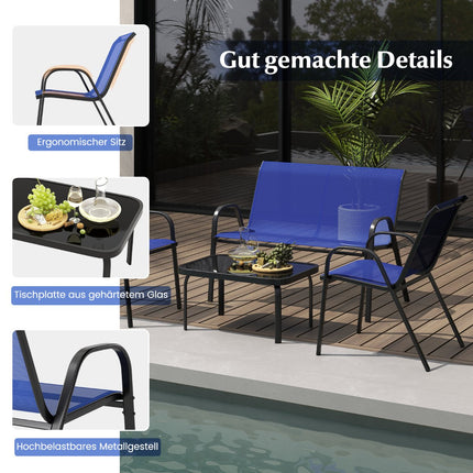 4-Piece Patio Set with Metal Frame & Glass Tabletop
