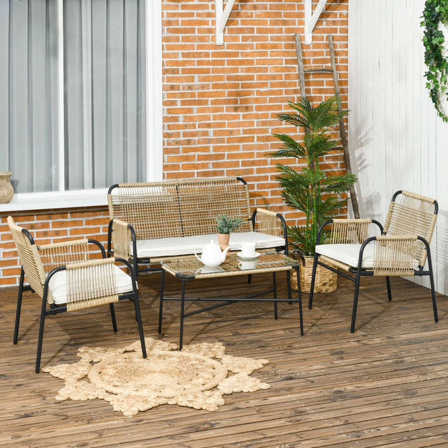 Outdoor furniture in polyrattan, sofa, chairs & table, yellow
