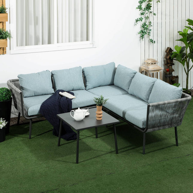 Rattan garden furniture, with cushions, gray - 4 pieces