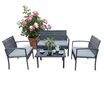 4-Piece Rattan Garden Furniture Set with Cushions
