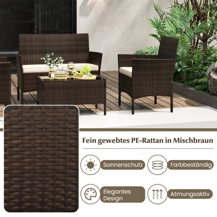 4-Piece Rattan Garden Furniture Set with Cushions