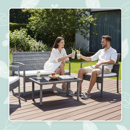 4-Piece Rattan Garden Furniture Set with Cushions