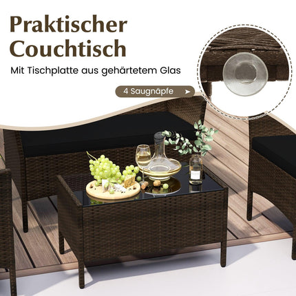 4-Piece Rattan Outdoor Furniture Set with Cushions
