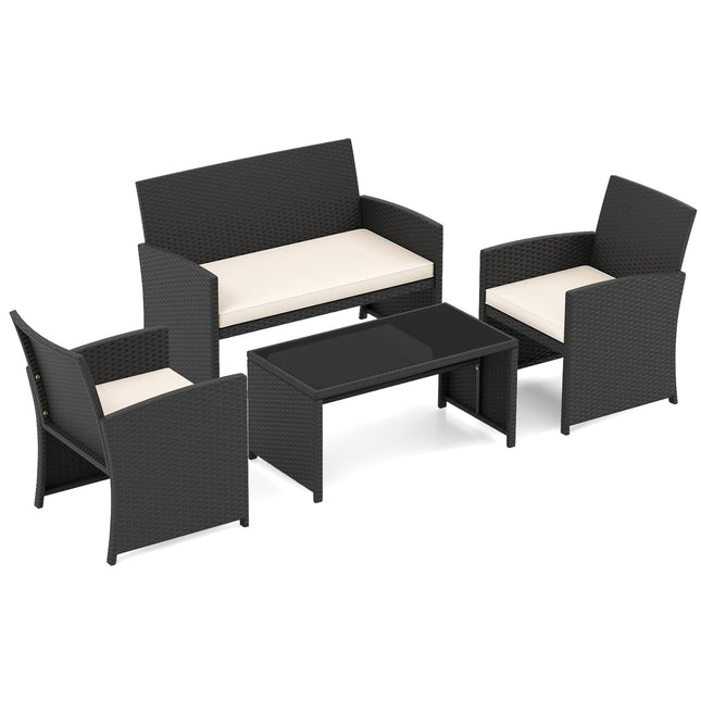 4-Piece Rattan Patio Set with Glass Coffee Table