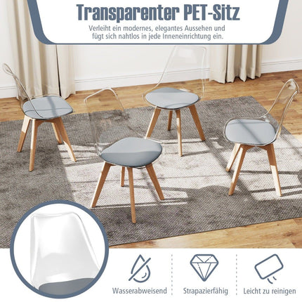 4-Piece Set Transparent Dining Chairs with Wood Legs