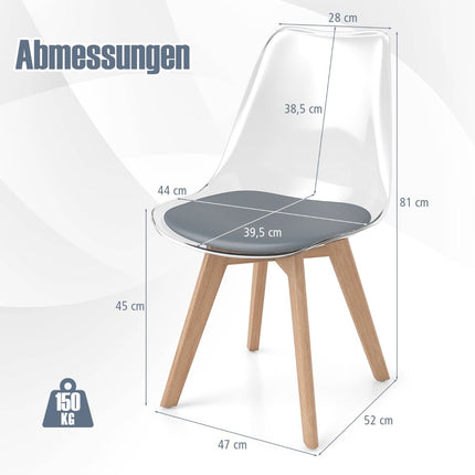 4-Piece Set Transparent Dining Chairs with Wood Legs