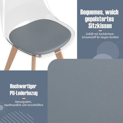 4-Piece Set Transparent Dining Chairs with Wood Legs
