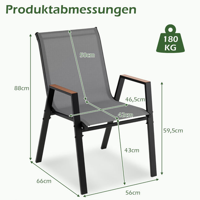 4-Piece Stackable Garden Chairs, Breathable Teslin Fabric
