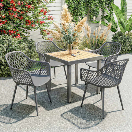4-Piece UV-Resistant Dark Grey Plastic Garden Chairs Set