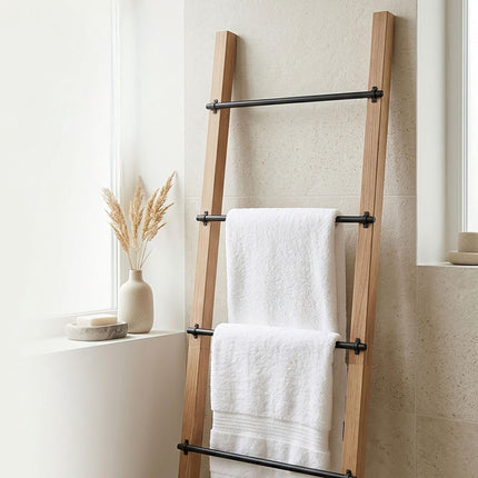 4-Rung Towel Ladder, Pine & Steel, Natural/Black