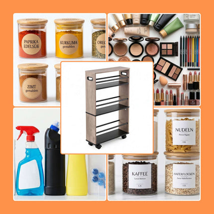4-Shelf Wood-Look Trolley with Handles