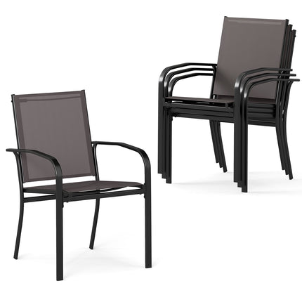 4 Stackable Outdoor Dining Chairs, Breathable Fabric, Gray