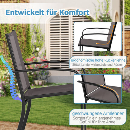 4 Stackable Outdoor Dining Chairs, Breathable Fabric, Gray