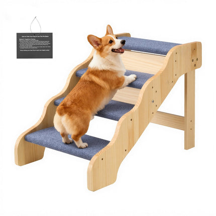 4-Step Dog Stairs, Wood Non-Slip, 150 lb Capacity