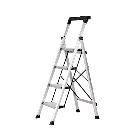 4-Step Folding Aluminum Ladder, 150 kg, Anti-Slip Steps