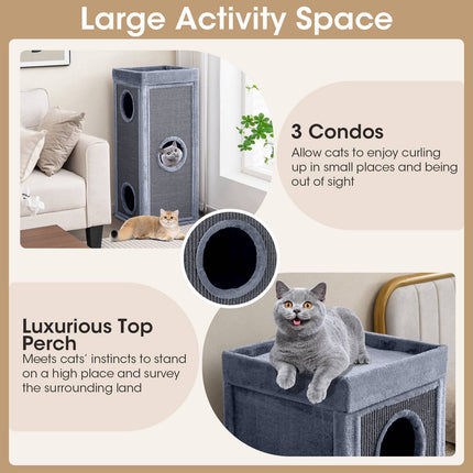 4-Story Cat Condo with Scratching Posts, Light Grey