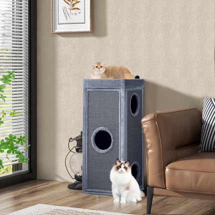 4-Story Cat Condo with Scratching Posts, Light Grey
