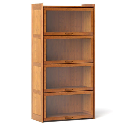 4 Tier Bookcase with Acrylic Doors Bamboo Display Cabinet 69 x 34 x 140 cm Brown