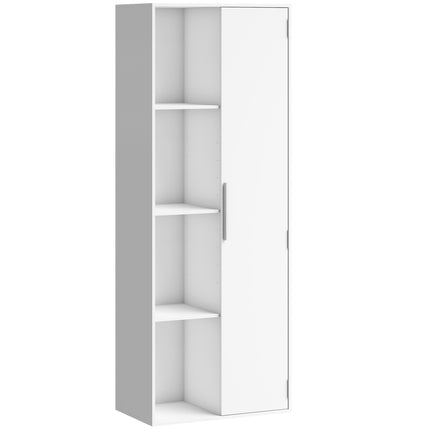 4-Tier Bookshelf with Adjustable Shelves and Cabinet, White