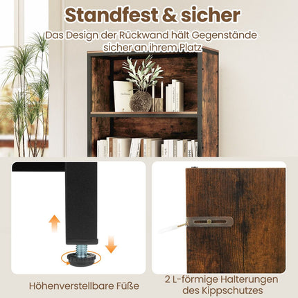 4-Tier Bookshelf with Open Shelves & Fabric Drawer, Brown