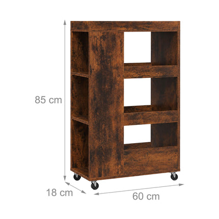 4-Tier Brown Kitchen Trolley with Shelves & Compartments