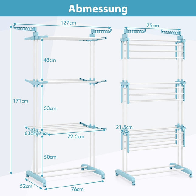 4-Tier Foldable Clothes Drying Rack with Rotating Wings