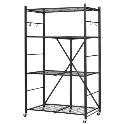 4-Tier Foldable Metal Storage Shelf, 36x21x60, 5 Wheels