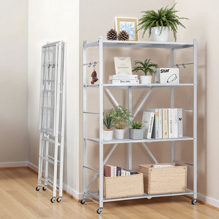 4-Tier Folding Metal Shelving Unit With Wheels, 36x21x60