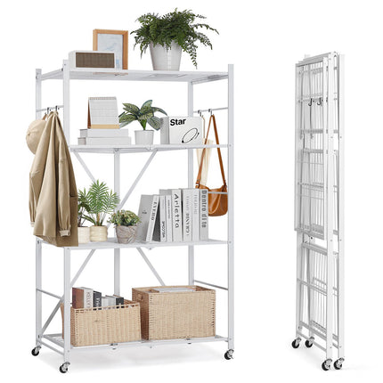 4-Tier Folding Metal Shelving Unit With Wheels, 36x21x60