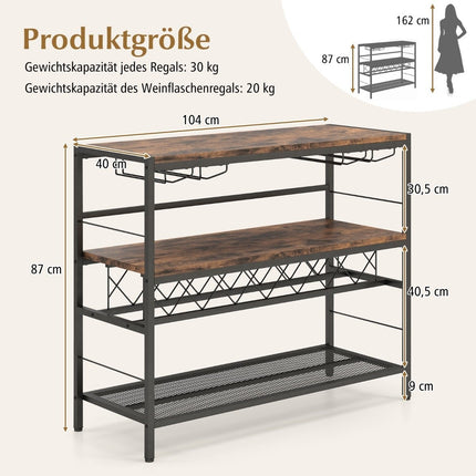 4 Tier Freestanding Wine Rack with Wine Cellar & 4 Rows Glass Holder Wine Bar Table
