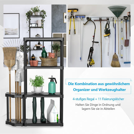 4-Tier Garage Shelf with Tool Organizer, Black, 176 lbs Capacity