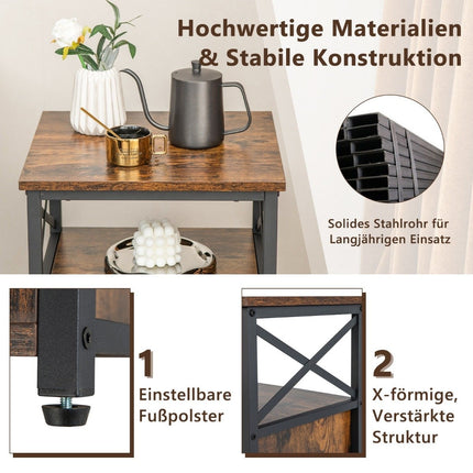 4-Tier Industrial Side Table with 2 Foldable Drawers, 60.5x40x35 cm