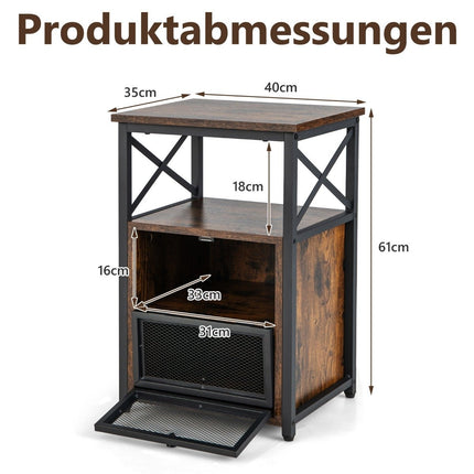 4-Tier Industrial Side Table with 2 Foldable Drawers, 60.5x40x35 cm