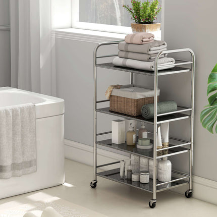 4-Tier Kitchen Cart, Adjustable Shelves, Stainless Steel