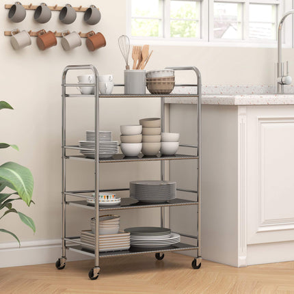 4-Tier Kitchen Cart, Adjustable Shelves, Stainless Steel