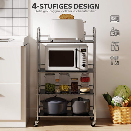 4-Tier Kitchen Cart, Adjustable Shelves, Stainless Steel