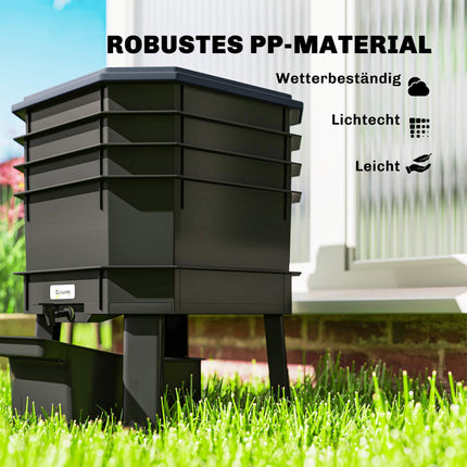 4-Tier Kitchen Compost Bin – Dark Grey, Plastic, 39x39x51.5 cm