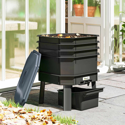 4-Tier Kitchen Compost Bin – Dark Grey, Plastic, 39x39x51.5 cm