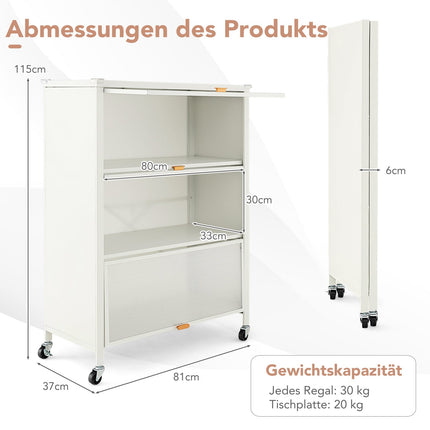 4-Tier Kitchen Rack with Wheels and Folding Doors