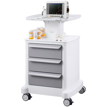 4-Tier Lab Cart, ABS Rolling Cart With 3 Drawers, White