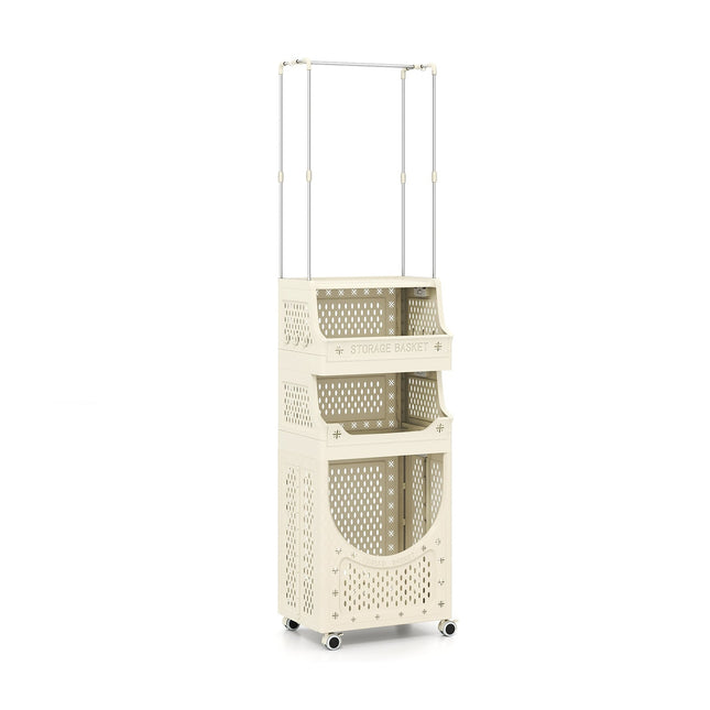4-Tier Laundry Cart with Garment Rack, Foldable, Beige