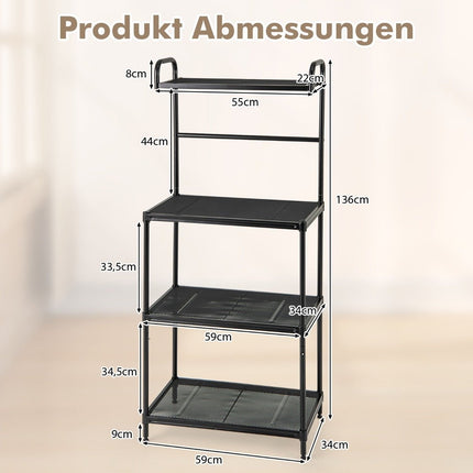 4-Tier Metal Kitchen Shelf with Adjustable Shelves, Black