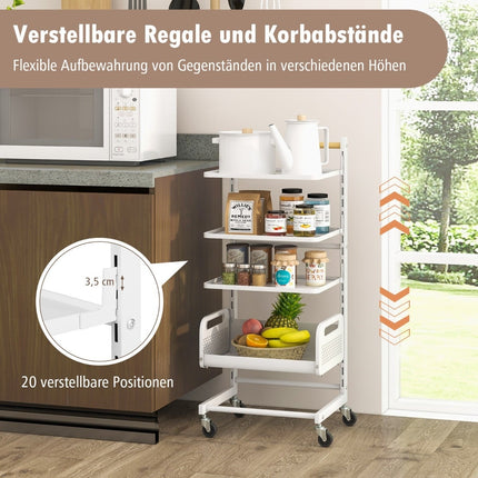4-Tier Metal Rolling Cart with Adjustable Shelves, White