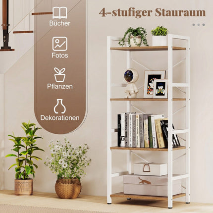 4-Tier Narrow Bookshelf with Metal Frame, 41.5x27.5x100 cm