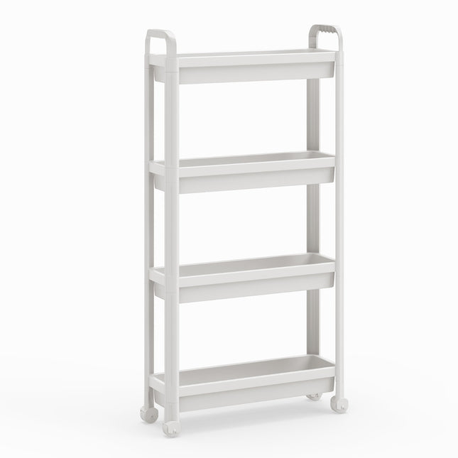 4-Tier Narrow Rolling Kitchen Cart with Handles, White