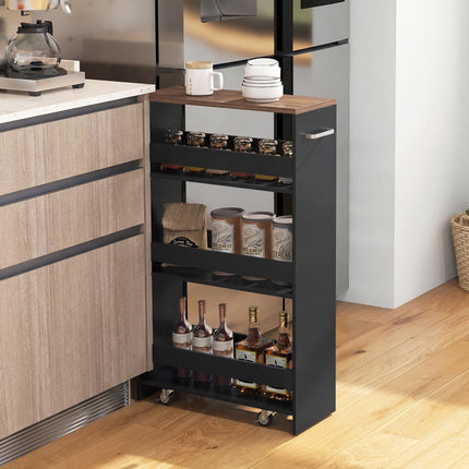 4-Tier Narrow Rolling Storage Cart, 20 cm, Black