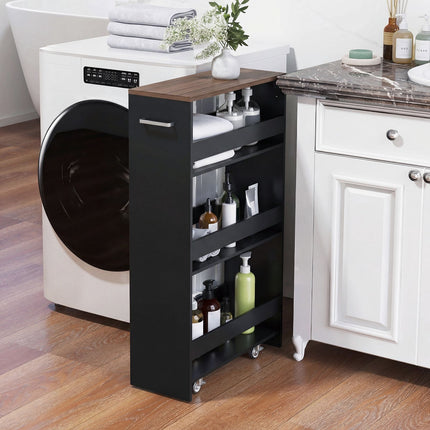 4-Tier Narrow Rolling Storage Cart, 20 cm, Black